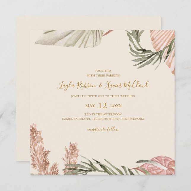 Boho Botanical | Simple Ivory Square Wedding Invitation (Front/Back)