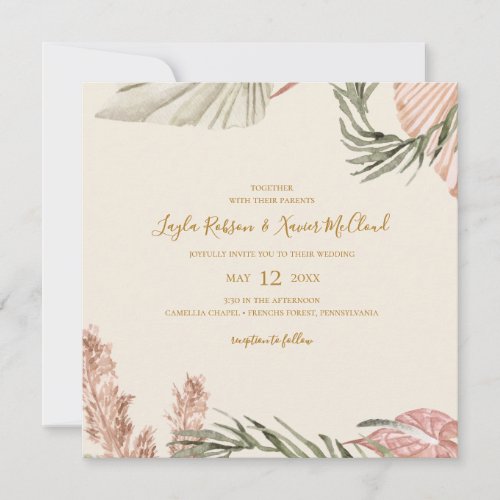 Boho Botanical  Simple Olive Green Square Wedding Invitation