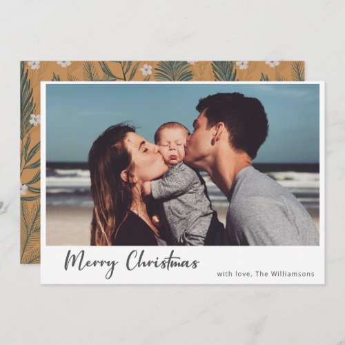 Boho Botanical Simple Script Merry Christmas Photo Holiday Card