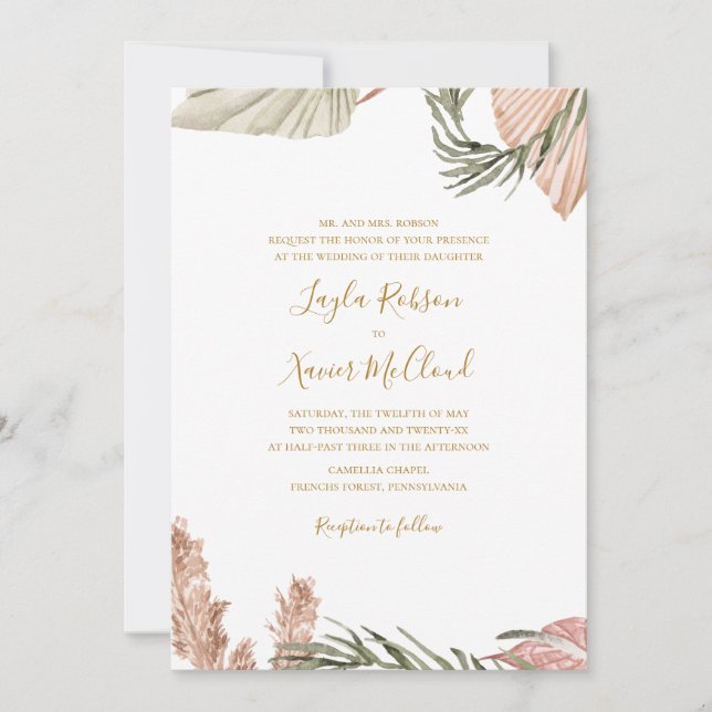 Boho Botanical | Simple Traditional Wedding Invitation (Front)