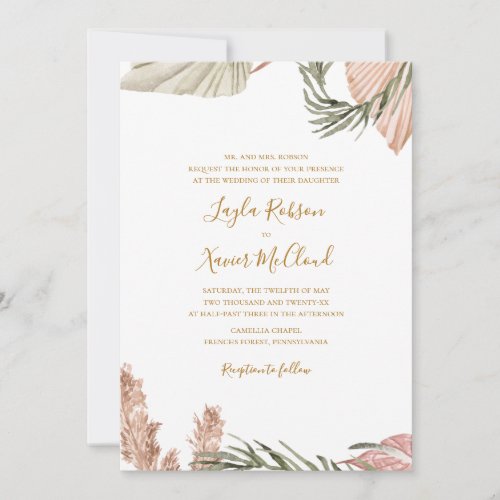 Boho Botanical  Simple Traditional Wedding Invitation