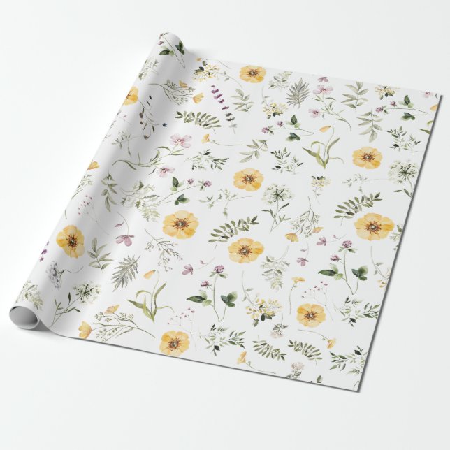 Boho Botanical Spring Wildflower Garden Wrapping Paper (Unrolled)