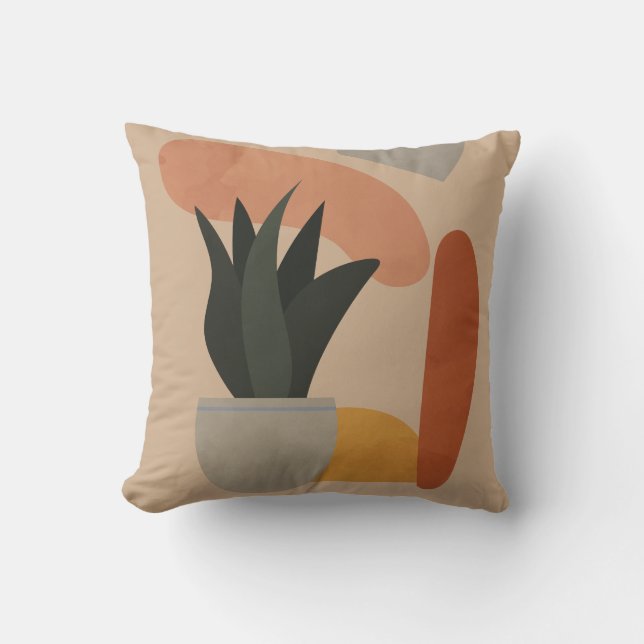 Boho Botanical Succulent Plant Throw Pillow (Front)