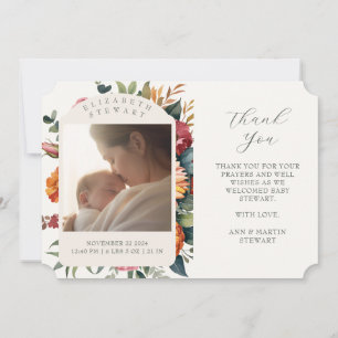 Boho Botanical Thank You Baby Birth Announcement