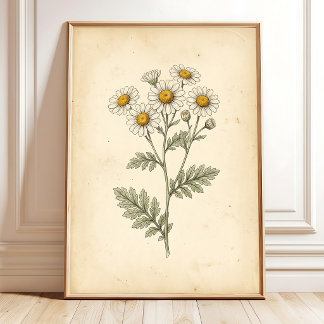 Boho Botanical Vintage Feverfew Poster