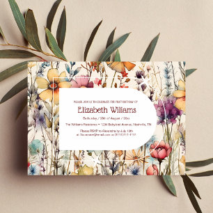 Boho Botanical Watercolor Wildflowers Baby Shower  Invitation