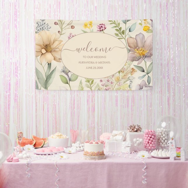 Boho Botanical Watercolor Wildflowers Wedding Banner (Party)
