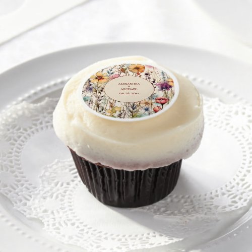 Boho Botanical Watercolor Wildflowers Wedding Edible Frosting Rounds