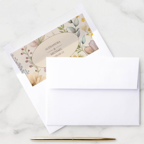Boho Botanical Watercolor Wildflowers Wedding Envelope Liner