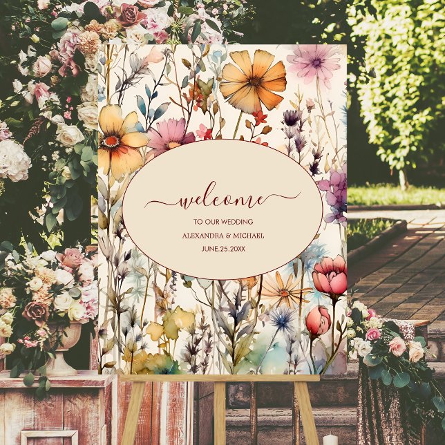 Boho Botanical Watercolor Wildflowers Wedding Foam Board (Creator Uploaded)