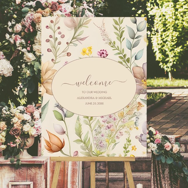 Boho Botanical Watercolor Wildflowers Wedding Foam Board (Creator Uploaded)