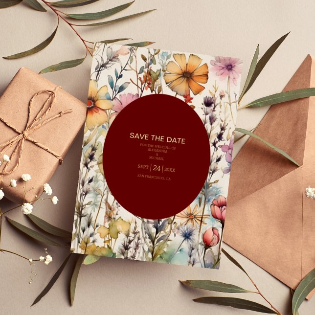 Boho Botanical Watercolor Wildflowers Wedding Foil Invitation (Creator Uploaded)