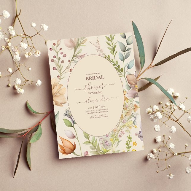 Boho Botanical Watercolor Wildflowers Wedding Invitation (Creator Uploaded)