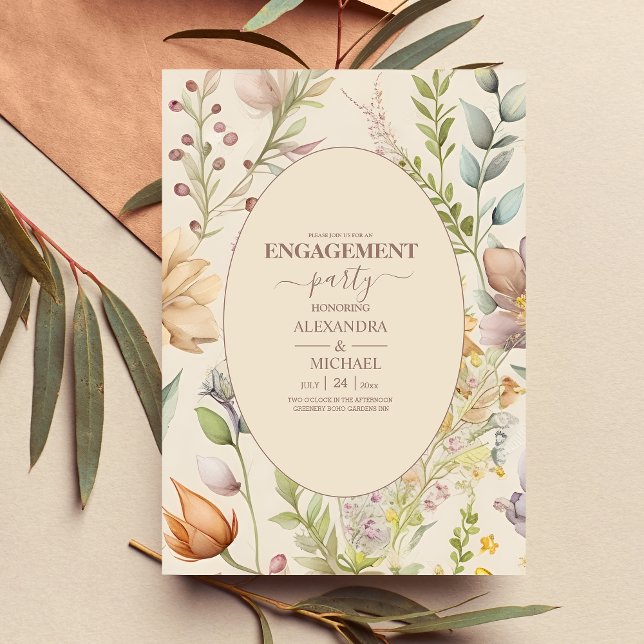 Boho Botanical Watercolor Wildflowers Wedding Invitation (Creator Uploaded)