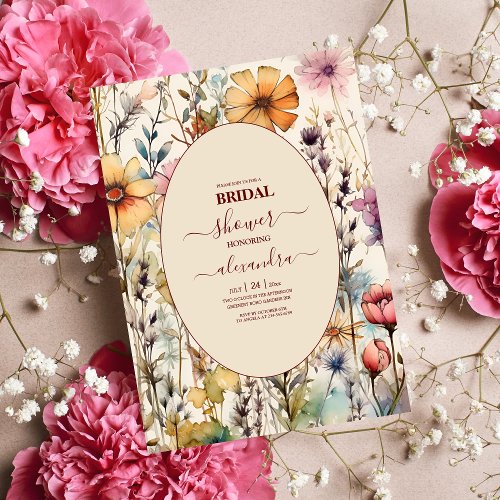 Boho Botanical Watercolor Wildflowers Wedding Invitation