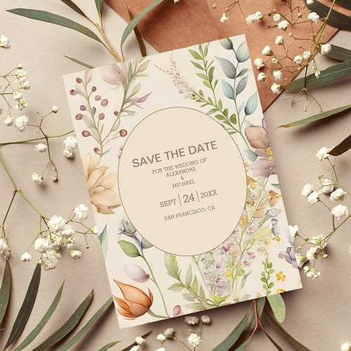 Boho Botanical Watercolor Wildflowers Wedding Save The Date