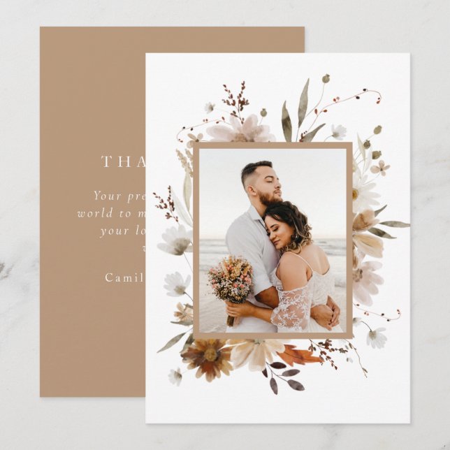 Boho Botanical Wedding Photo Thank you Card (Front/Back)