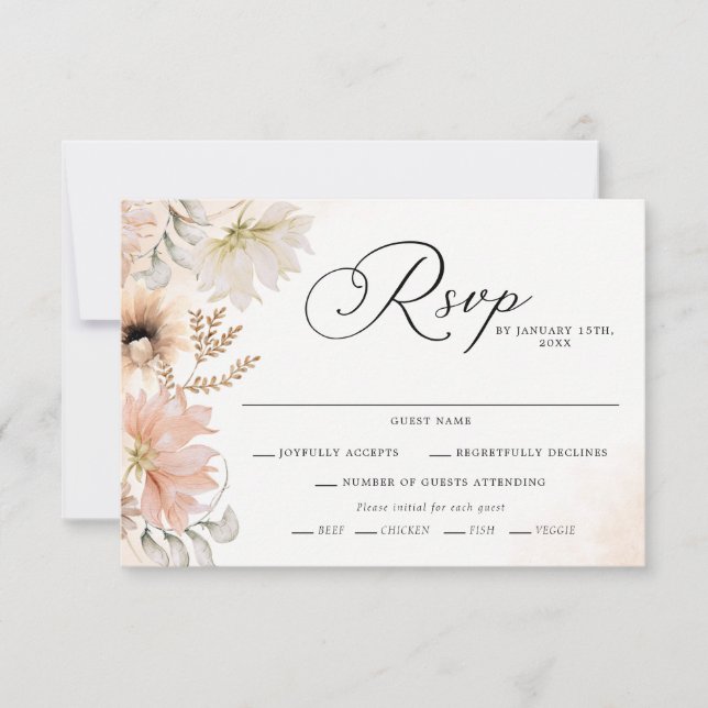Boho Botanical Wedding RSVP Cards (Front)