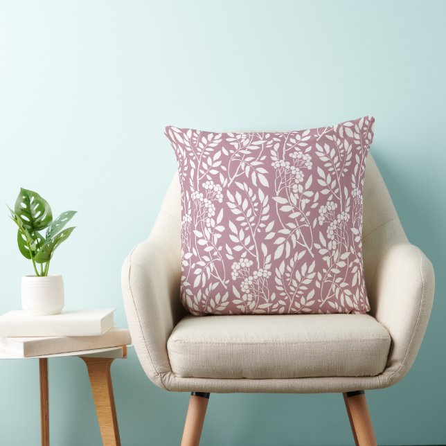 Boho Botanical White Foliage Dusty Rose Throw Pillow (Chair)