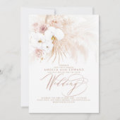 Boho Botanical White Orchids Pampas Grass Wedding Invitation (Front)