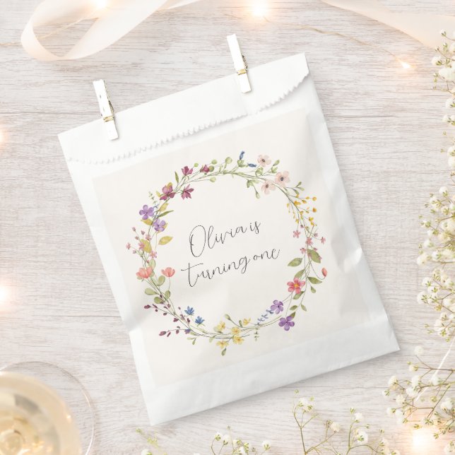 Boho Botanical Wildflower 1st Birthday Party Favor Bag (Clipped)