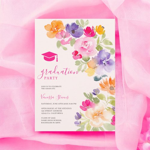 Boho botanical wildflower floral graduation invitation