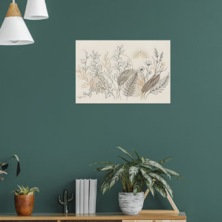 Boho Botanical Wildflower Line Art Canvas Print