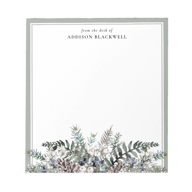 Boho Botanical Winter Name Template Notepad (Front)