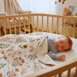 Boho Botanical Woodland Leaves Pattern Baby Blanket
