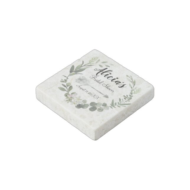 Boho Botanical Wreath Bridal Shower Personalize    Stone Magnet (Angled)