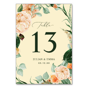 Boho Botanical Yellow Greenery Floral Custom Table Number