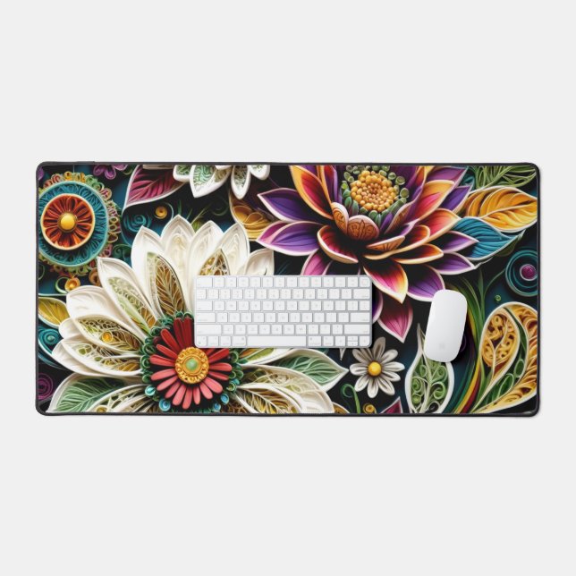 Boho Botanical Zentangle Floral  Desk Mat (Keyboard & Mouse)