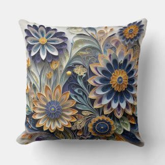Boho Botanical Zentangle Floral  Throw Pillow