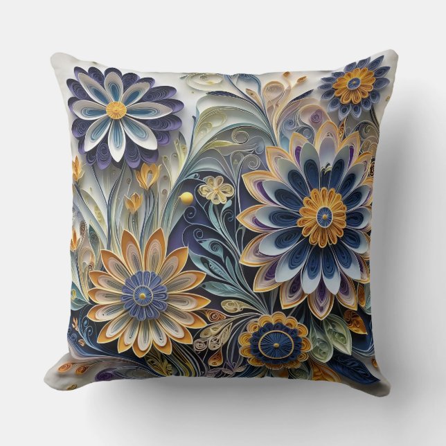 Boho Botanical Zentangle Floral  Throw Pillow (Front)