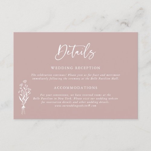 Boho Botanicals Dusty Rose Wedding Details Enclosure Card