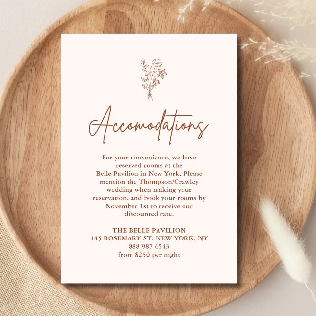 Boho Botanicals Terracotta Wedding Accommodations Enclosure Card (Creator Uploaded)