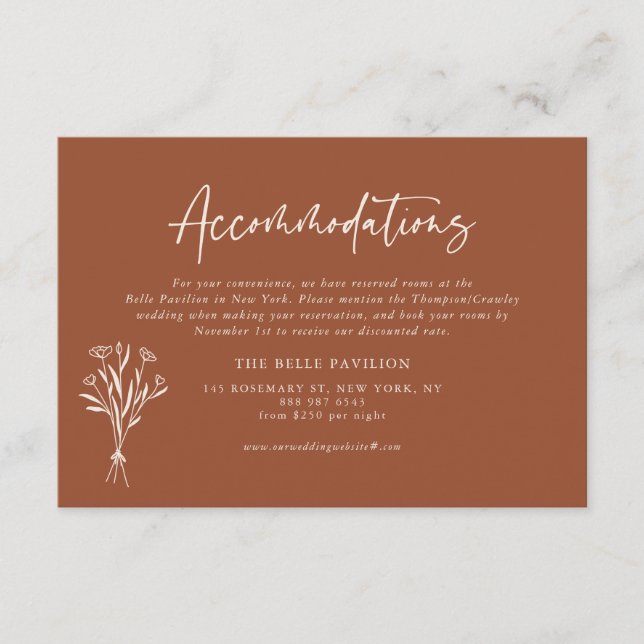 Boho Botanicals Terracotta Wedding Accommodations Enclosure Card (Front)