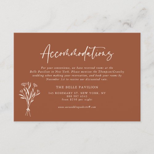Boho Botanicals Terracotta Wedding Accommodations Enclosure Card