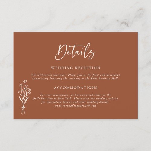 Boho Botanicals Terracotta Wedding Details Enclosure Card