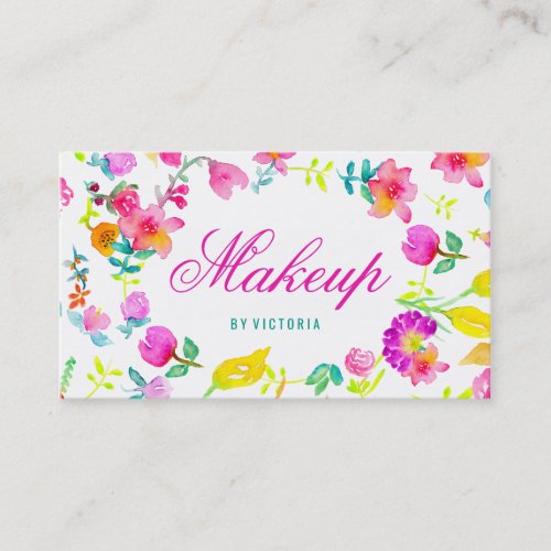 Boho bouquet floral watercolor makeup artist business card