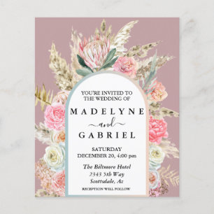  Boho Bouquet Pampas Grass Arch Budget  Invitation
