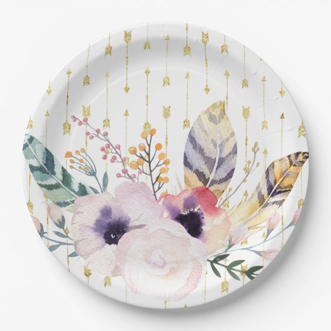 Boho Bouquet Paper Plates (Front)