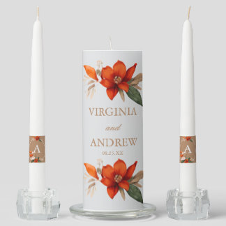 Boho bouquet with fiery flowers unity candle set