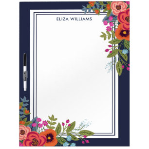 Boho Bouquets - Navy Blue - Name Dry-Erase Board