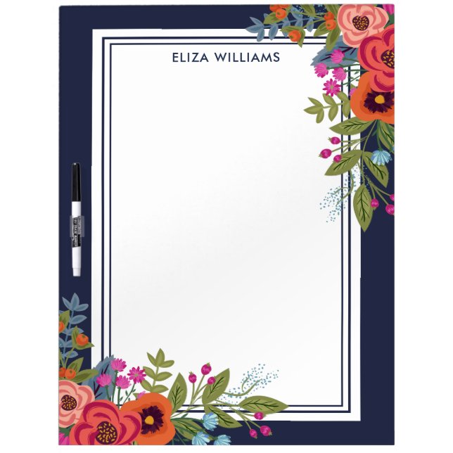 Boho Bouquets - Navy Blue - Name Dry-Erase Board (Front)