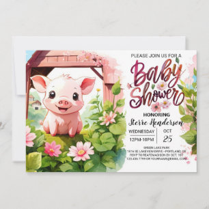Boho Bouquets Piglet Baby Shower Invitation