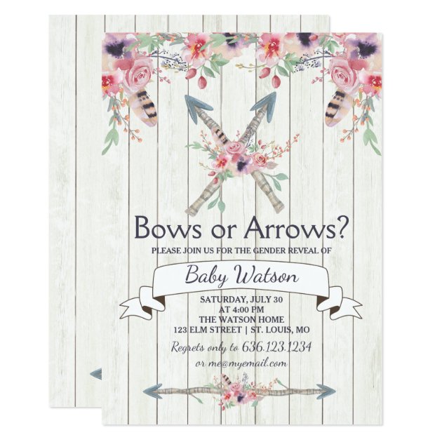 Boho Bows Or Arrows Gender Reveal Party Invitation