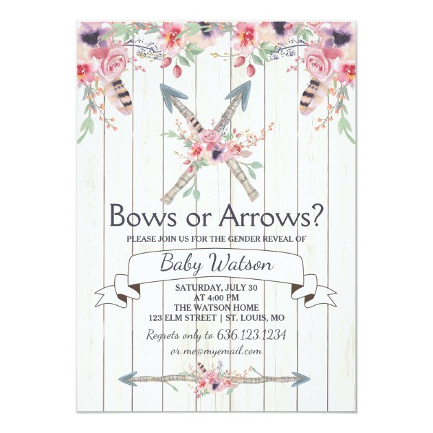 Boho Bows Or Arrows Gender Reveal Party Invitation
