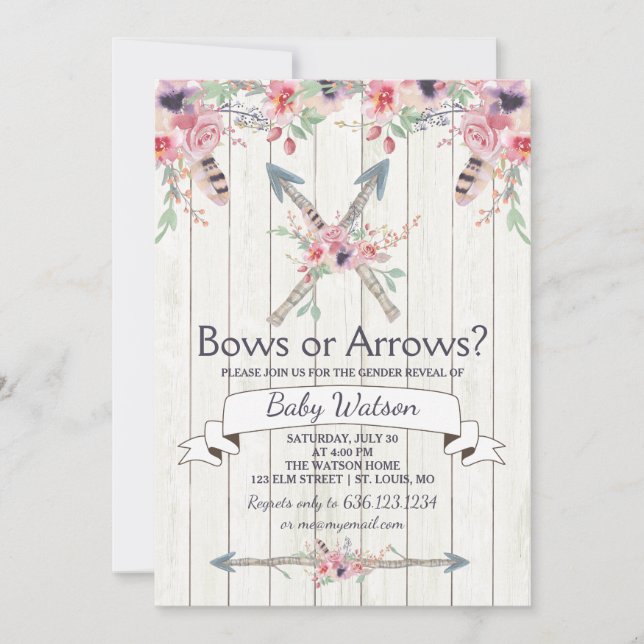 Boho Bows or Arrows Gender Reveal Party Invitation (Front)