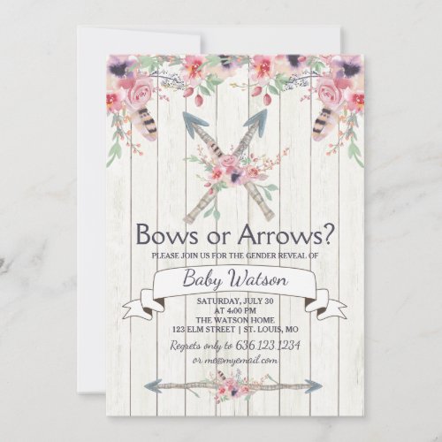 Boho Bows or Arrows Gender Reveal Party Invitation